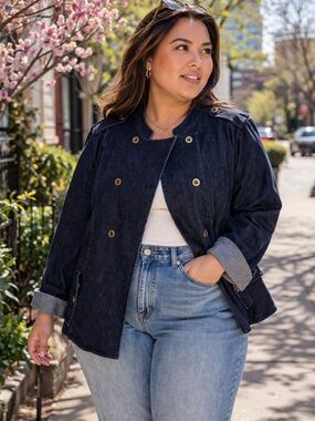Coldwater Creek Denim Jacket Dark Wash 1X Button Front Casual Boxy Fit Relaxed